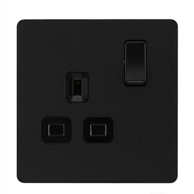 British General EVOLVE 13A Single Switched Socket MATT BLACK